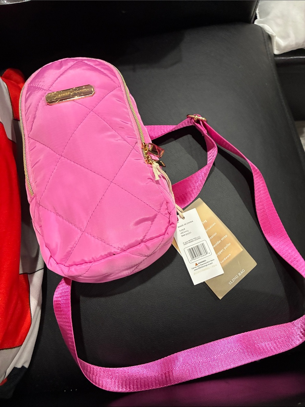 Jessica Simpson Hot Pink Quilted Crossbody with Gold Hardware